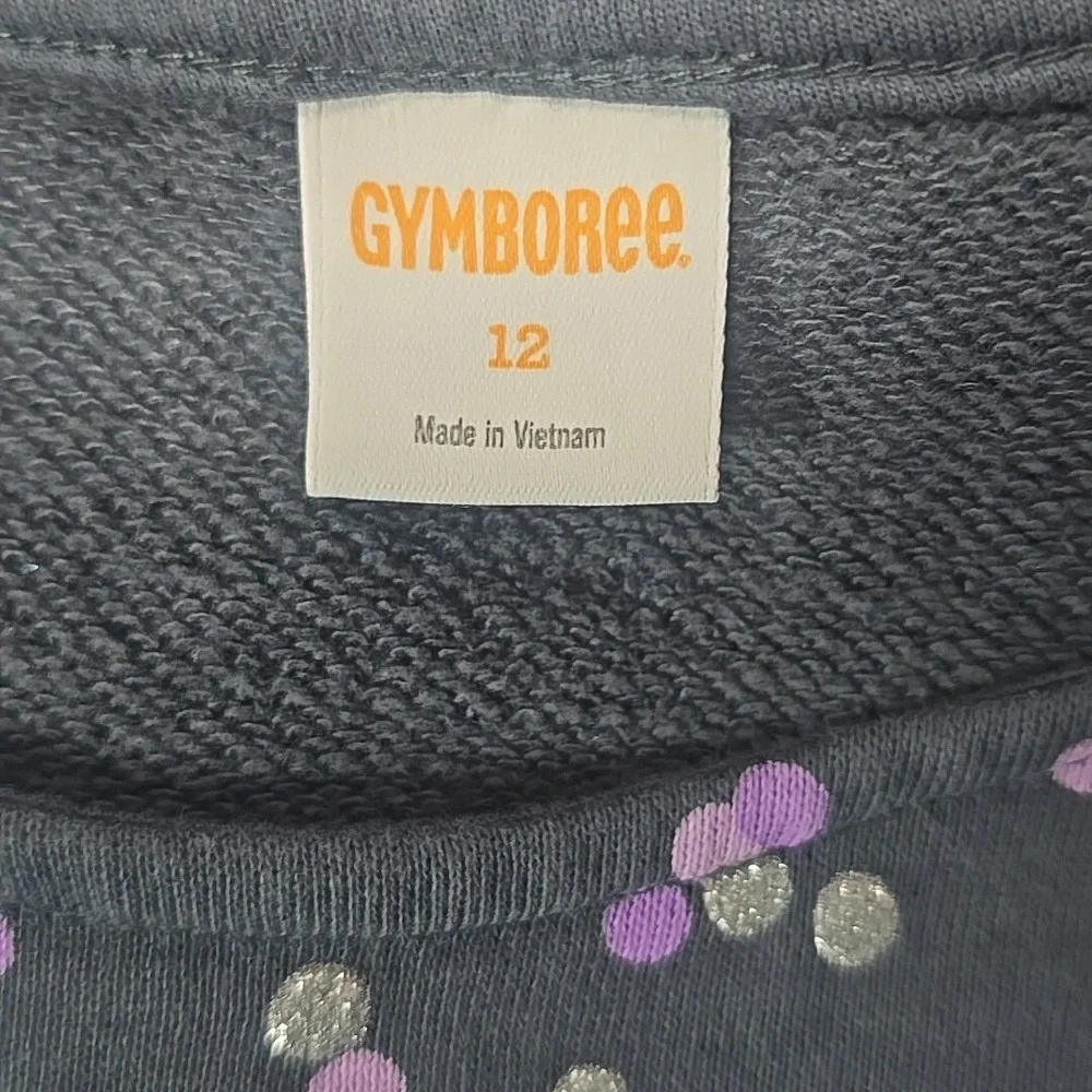 Gymboree Sweatshirt‎ Dress Kids 12 Gray Purple Polka Dot Sparkle Zipper Detail